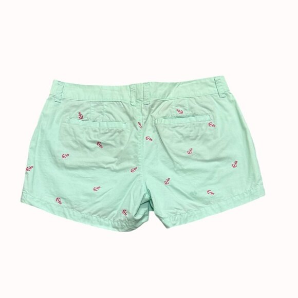 Old Navy Nautical Embroidered Shorts Mint Green Pink Anchor Womens Size 6 Cotton - Picture 2 of 11
